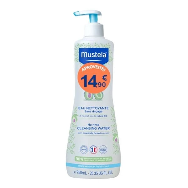 MUSTELA BEBÉ ÁGUA DE LIMPEZA SEM ENXAGUAMENTO PELE NORMAL 750 ML COM PREÇO ESPECIAL DE 14.90€