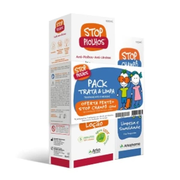 ARKOPHARMA STOP PIOLHOS TRATA&LIMPA LOÇÃO + OFERTA CHAMPÔ + PENTE