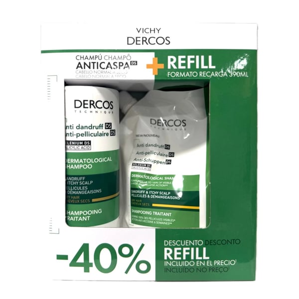 DERCOS ANTICASPA DS CABELO SECO DUPLO CHAMPÔ 390ML + REFILL 390ML