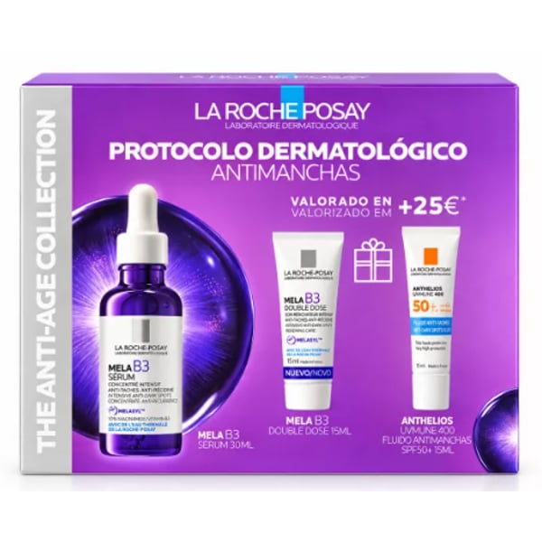 LA ROCHE-POSAY COFFRET PROTOCOLO ANTIMANCHAS MELA B3 SERUM 30ML + MELA B3 DOUBLE DOSE 15ML + ANTHELIOS UVMUNE 400 FLUIDO ANTIMANCHAS SPF50+ 15ML