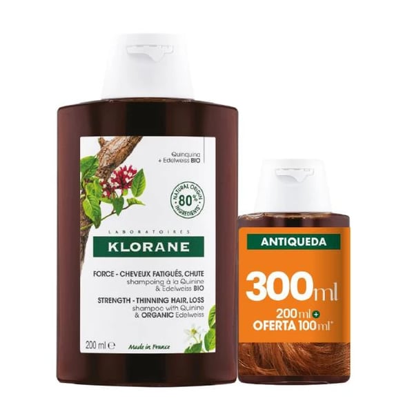KLORANE QUININA E EDELVAISSE BIO CHAMPÔ ANTIQUEDA CABELO DESVITALIZADO 200 ML COM OFERTA DE CHAMPÔ ANTIQUEDA 100 ML