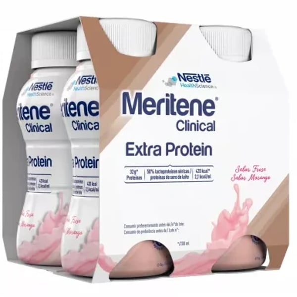MERITENE CLINICAL EXTRA PROTEIN MORANGO 4X200ML